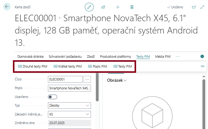 Akce pro zadávání PIM textů