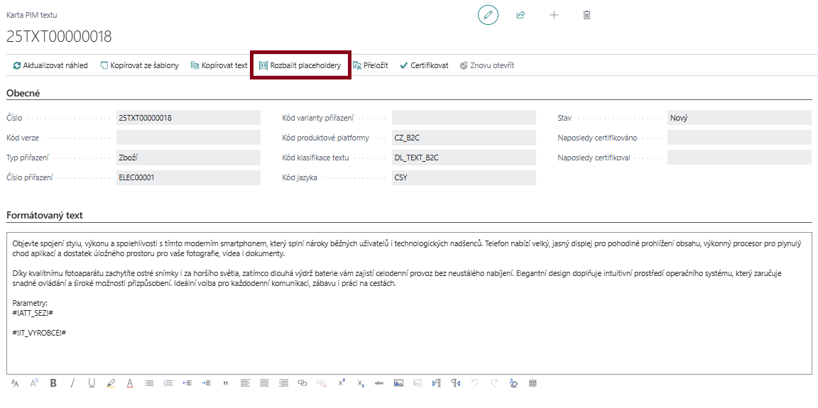Ruční rozbalení placeholderů