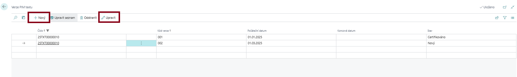 Přehled verzí produktových textů