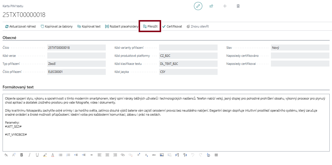 Překlady PIM textů