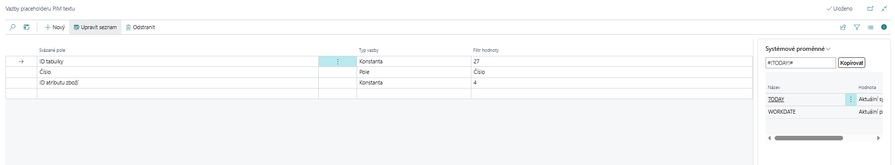 Filtry kroků place-holderů PIM textů