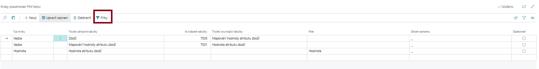 Kroky place-holderů PIM textů