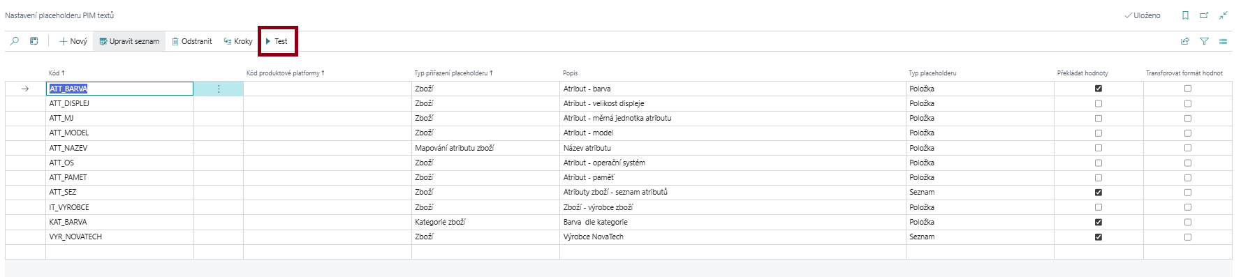 Akce pro testování place-holderů