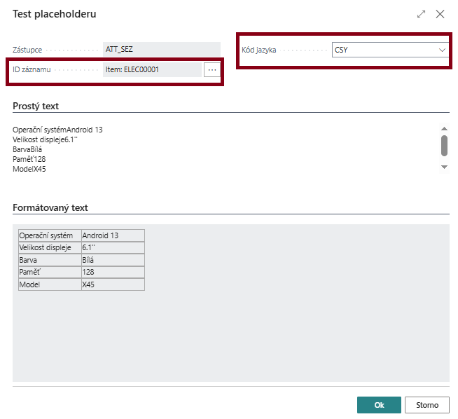 Akce pro testování place-holderů