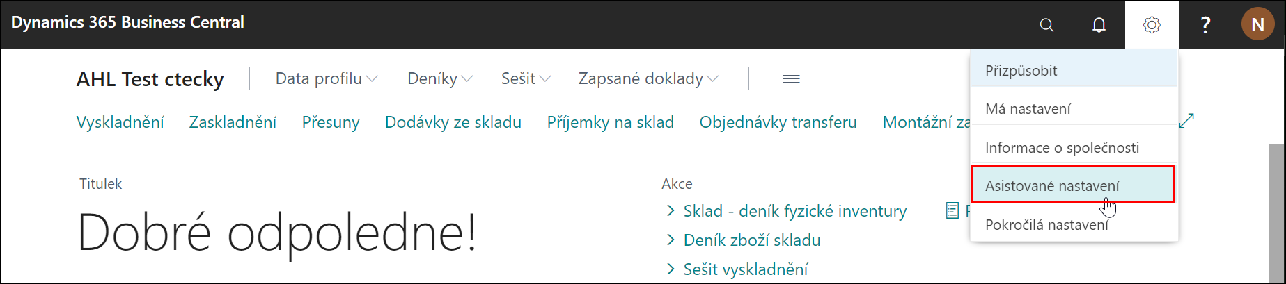 Spuštění dialogu asistovaného nastavení