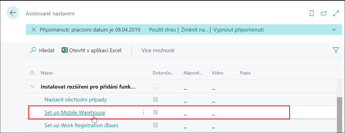 Spuštění asistovaného nastavení aplikace