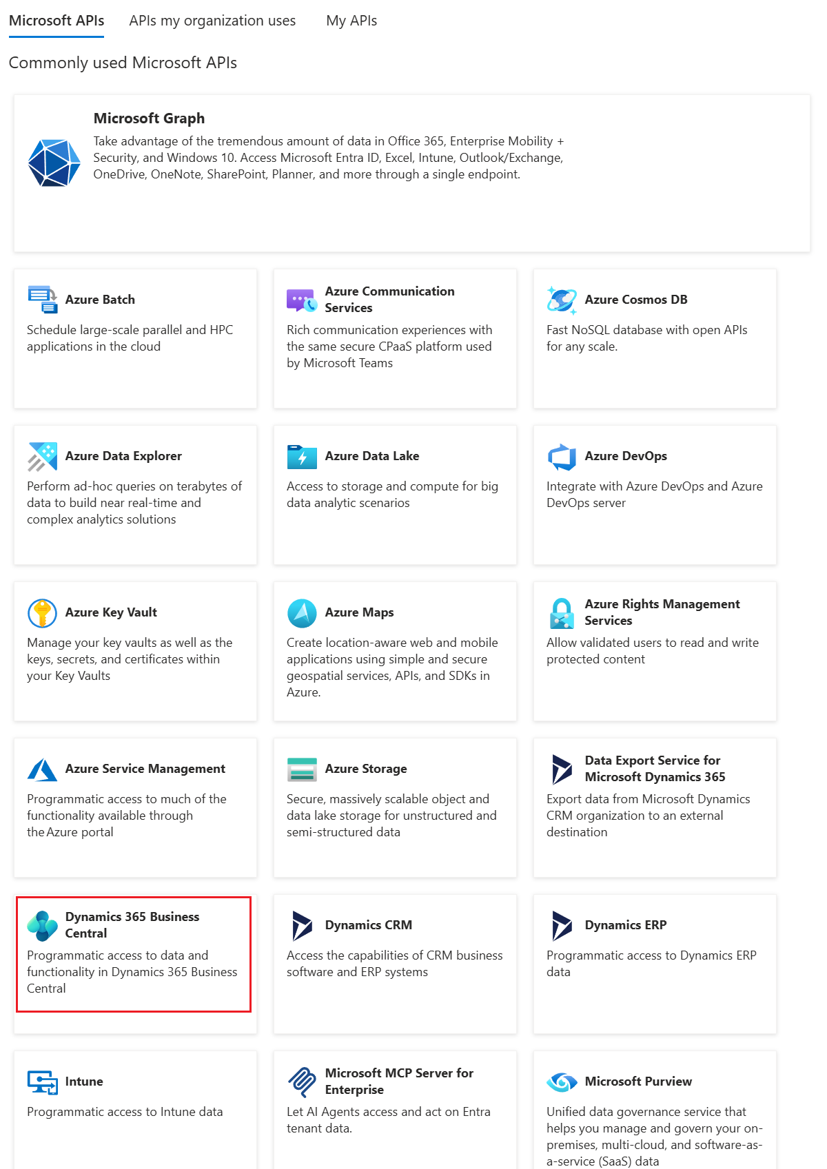 Selecting Dynamics 365 Business Central