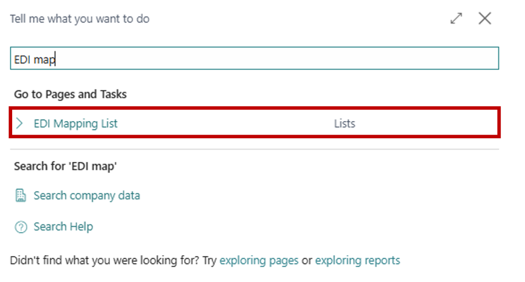 Searching for EDI Extension settings