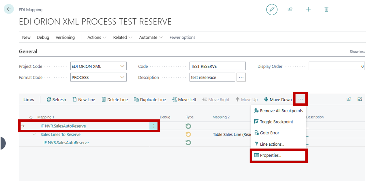 Action for configuring automatic reservation parameters