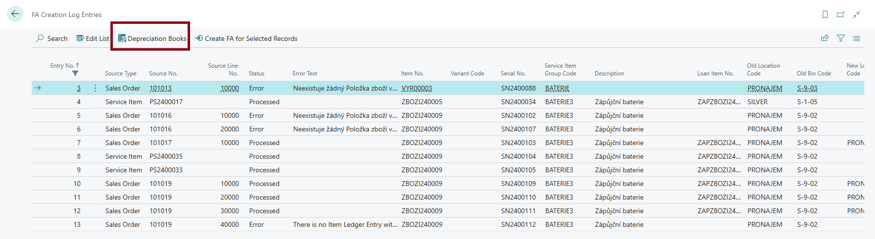 FA Creation Log Entries