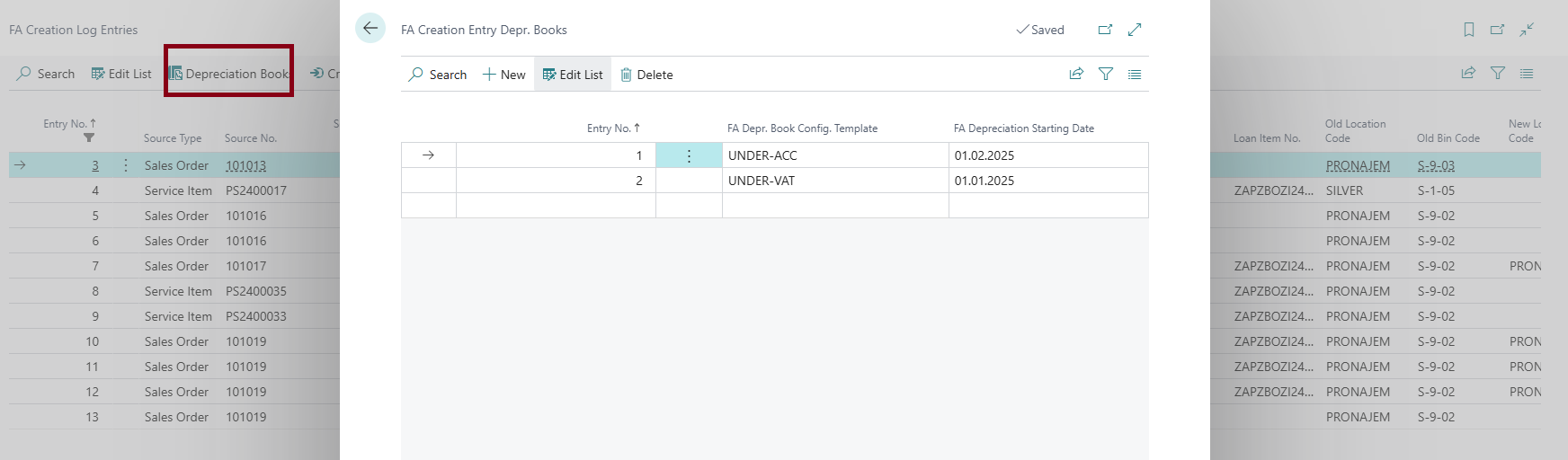 FA Creation Log Entries - Depreciation Books