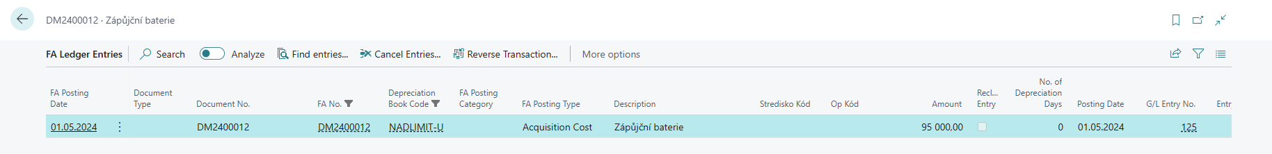 FA Created - FA Ledger Entries - Accounting Depreciation Book