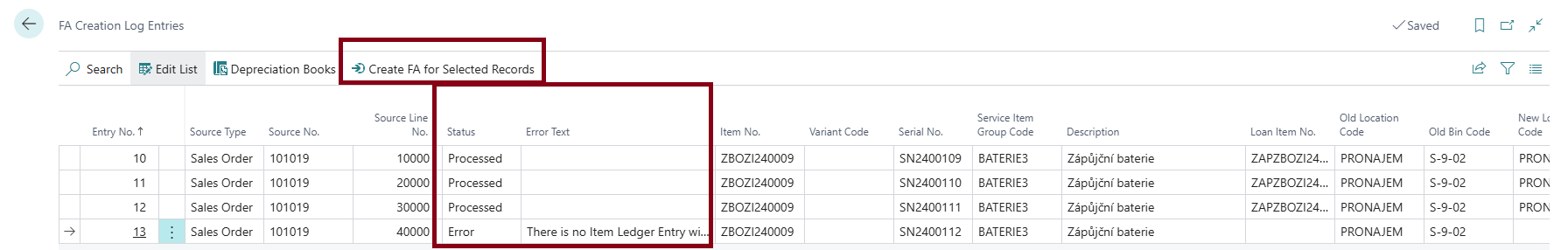 Create Fixed Asset - Bulk Creation FA Creation Log Entries