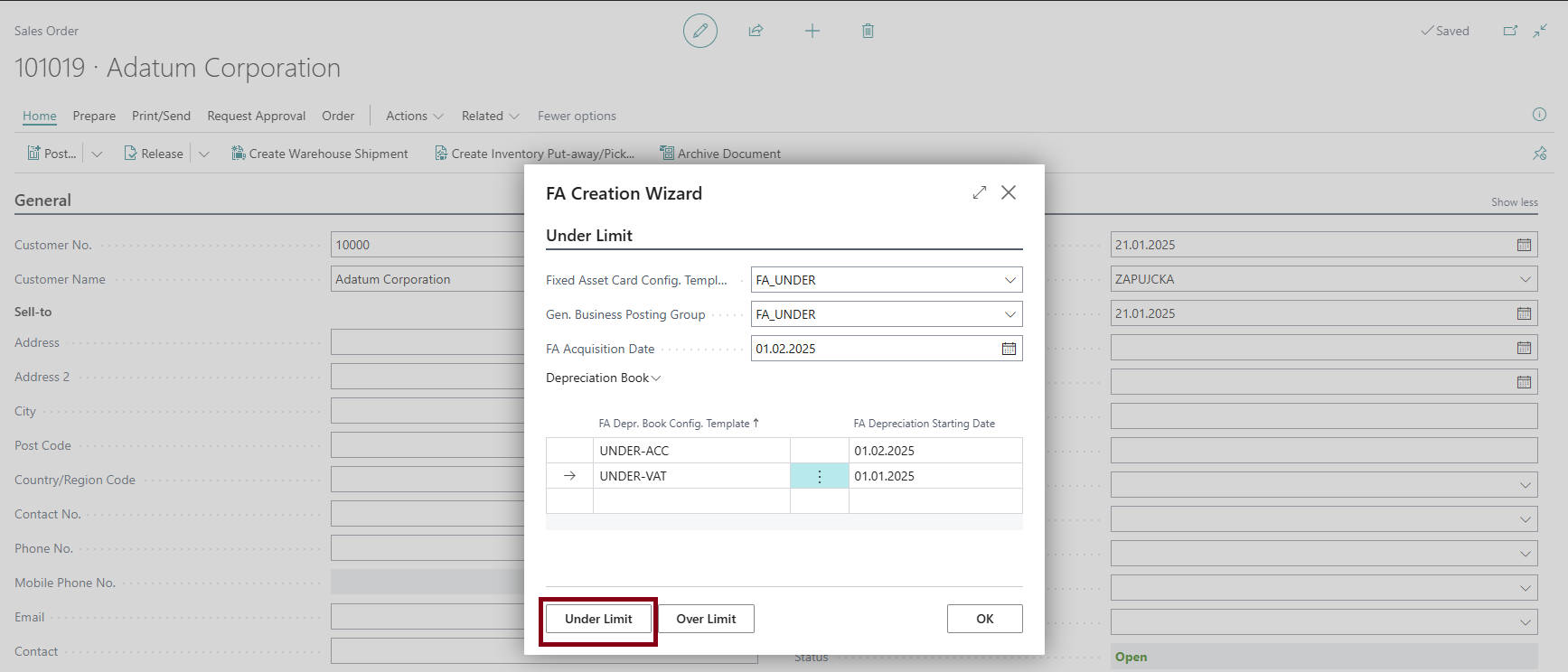 Create Fixed Asset - Bulk Creation Under Limit Setup