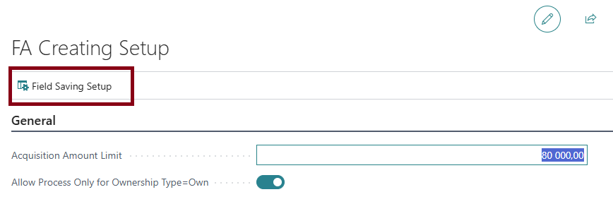 FA Creation Setup - Field keeping