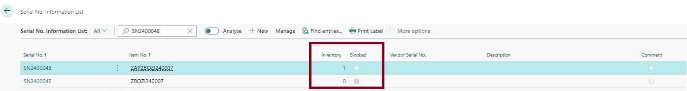 FA Created - Serial No Information