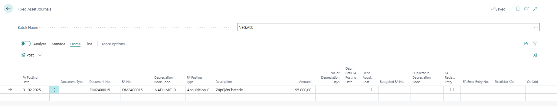FA Created - Fixed Asset Journal