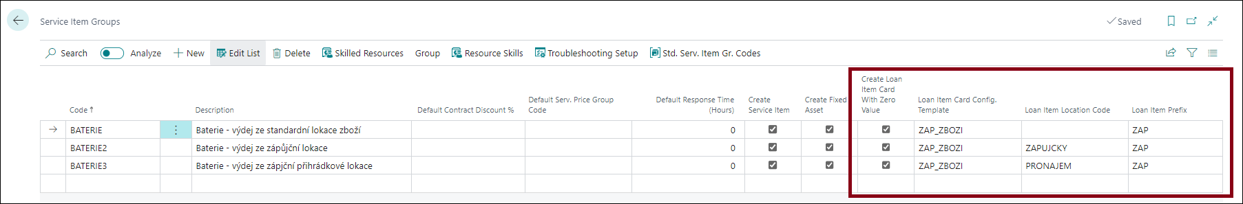 Service Item Group