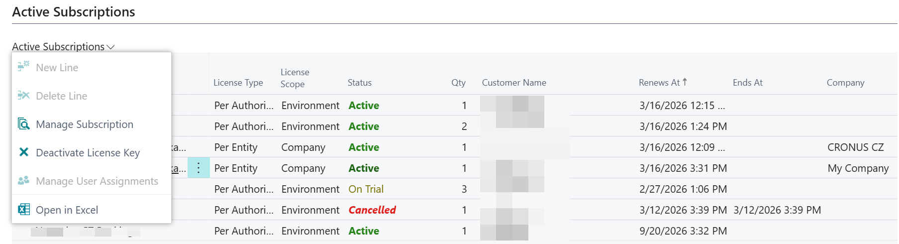 Select Subscription to Deactivate