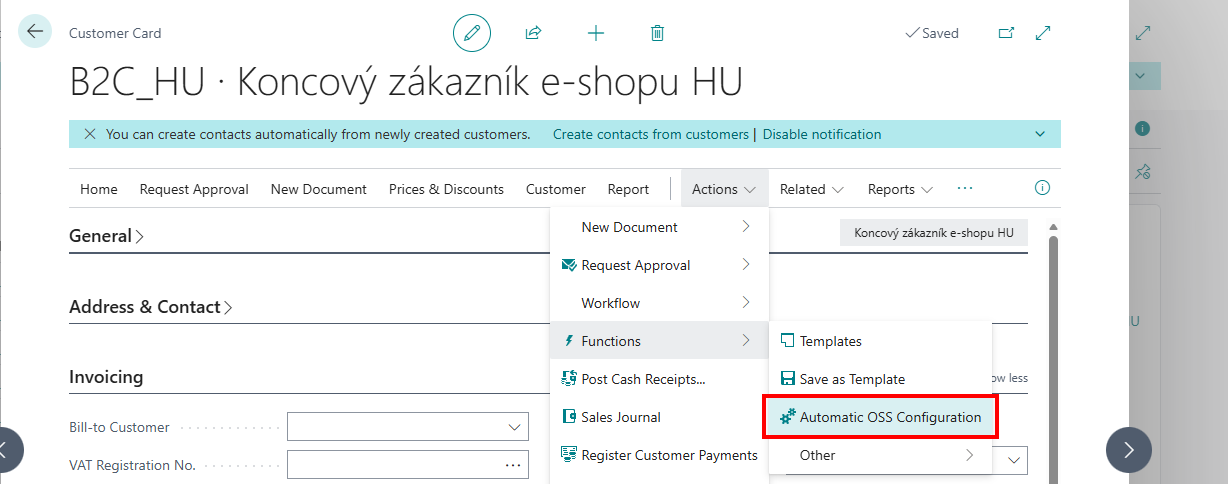 Customer Card - Automatic OSS Configuration
