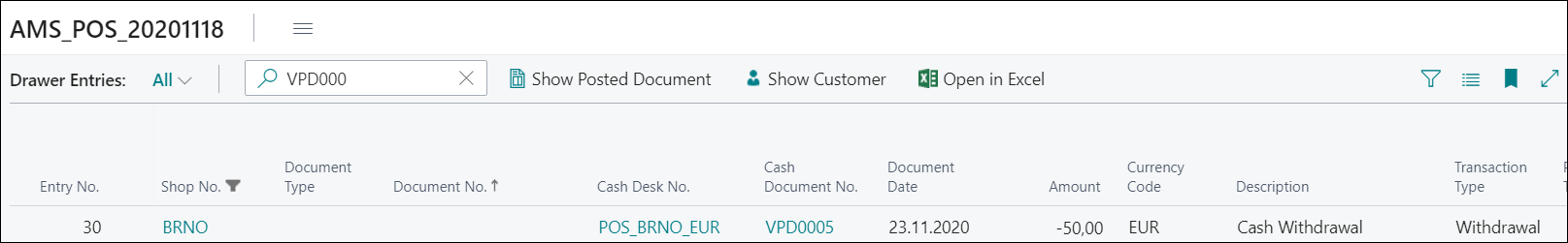 Cash Withdrawal Drawer Entry