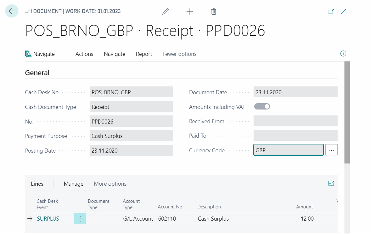 Closing Receipt Cash Document