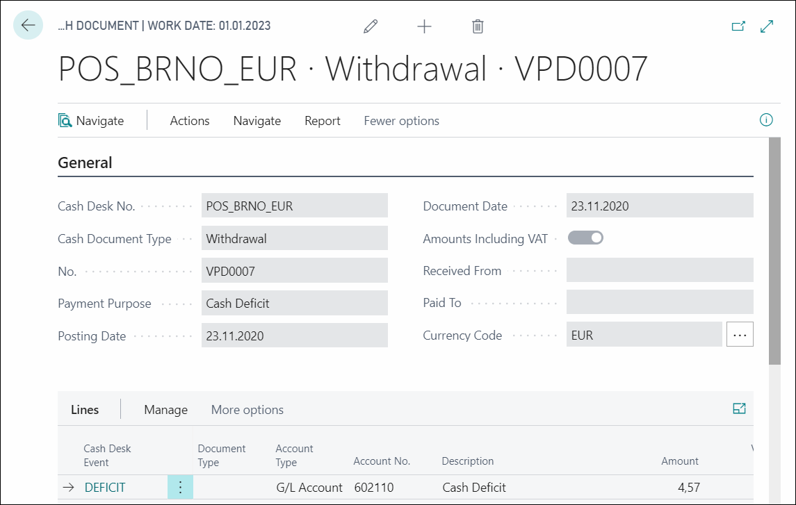 Closing Withdrawal Cash Document
