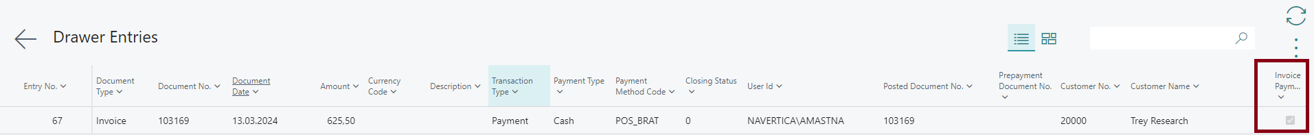 Invoice Payment Drawer Entries