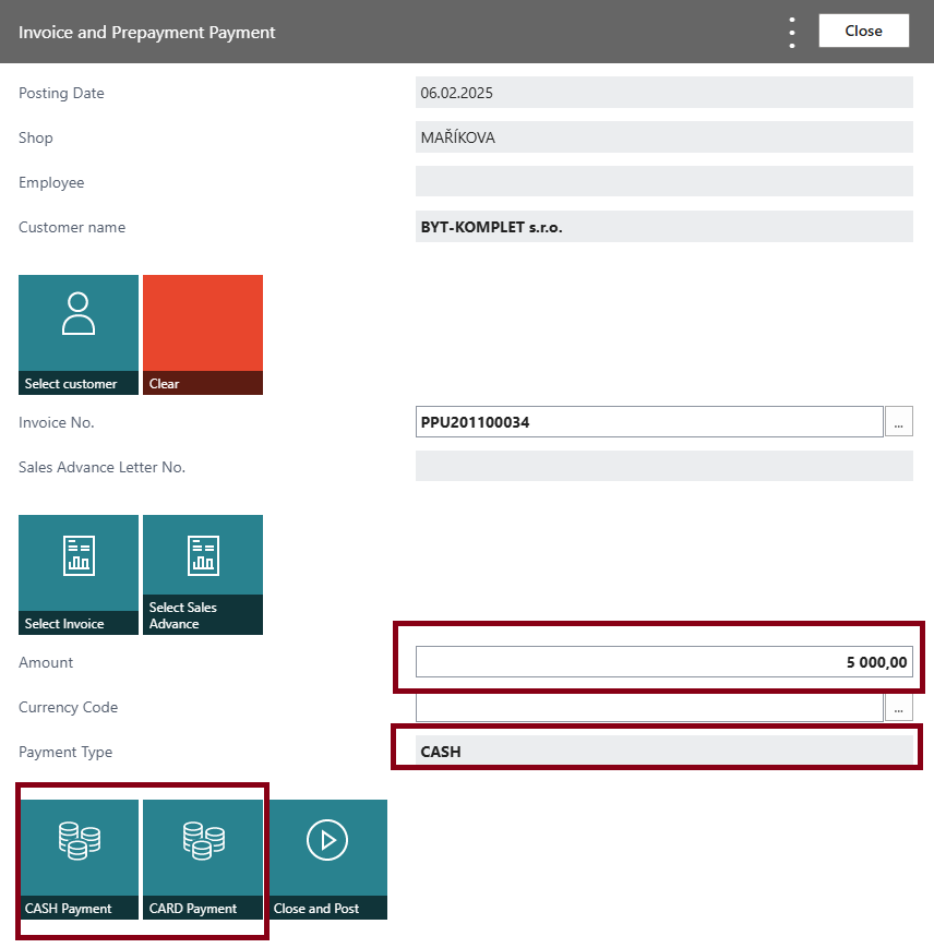 Invoice Payment - Selecting Payment Method