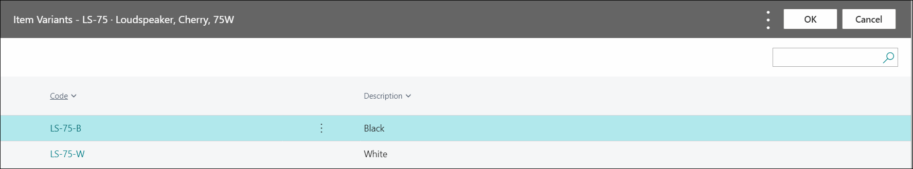 Select Item Variant