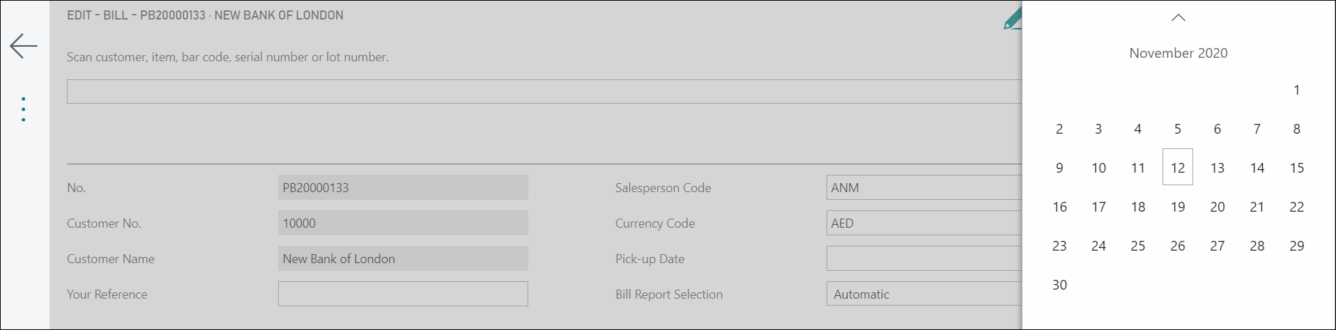 Selecting Pick-Up Date