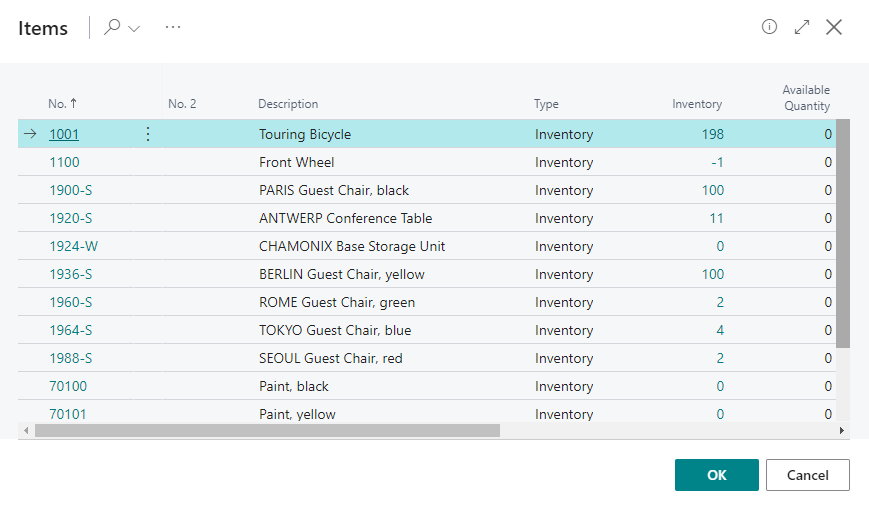 Selecting an item from the vendor item list