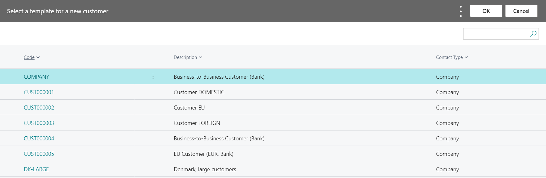 Customer Template Selection