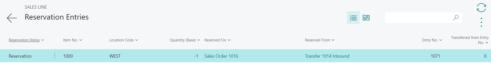 Viewing reservation entries for a bill line