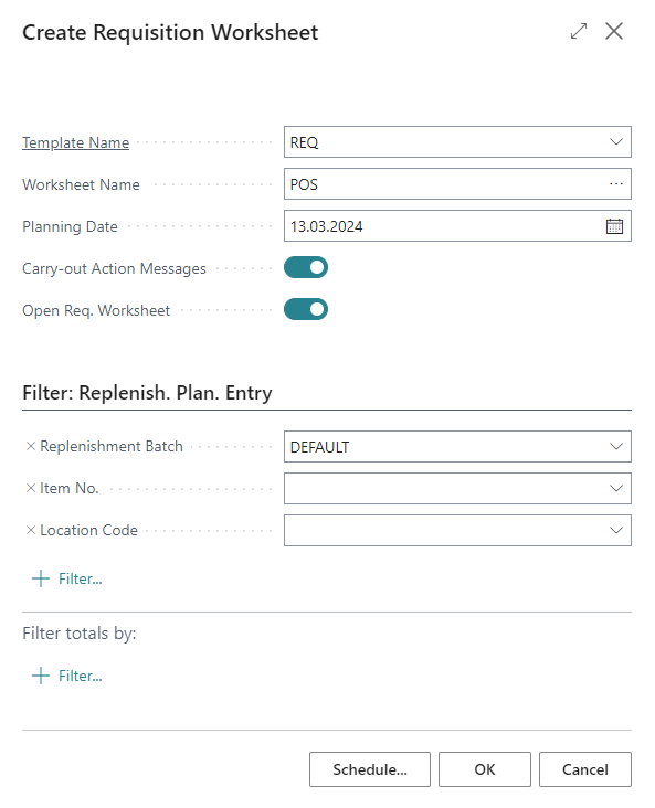 Replenishment Planning - Create Requisition Worksheet