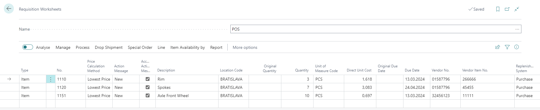 Replenishment Planning - Created Requisition Worksheet