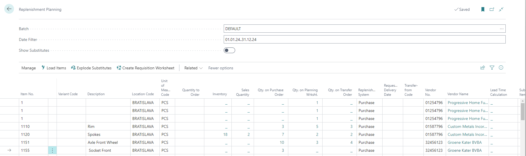 Replenishment Planning - Worksheet