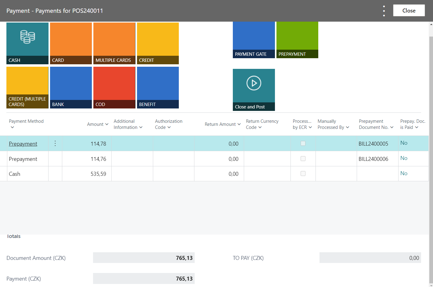 Finishing Bill With Prepayments