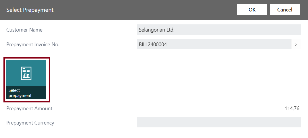 Prepayment Payment Method - Select Prepayment