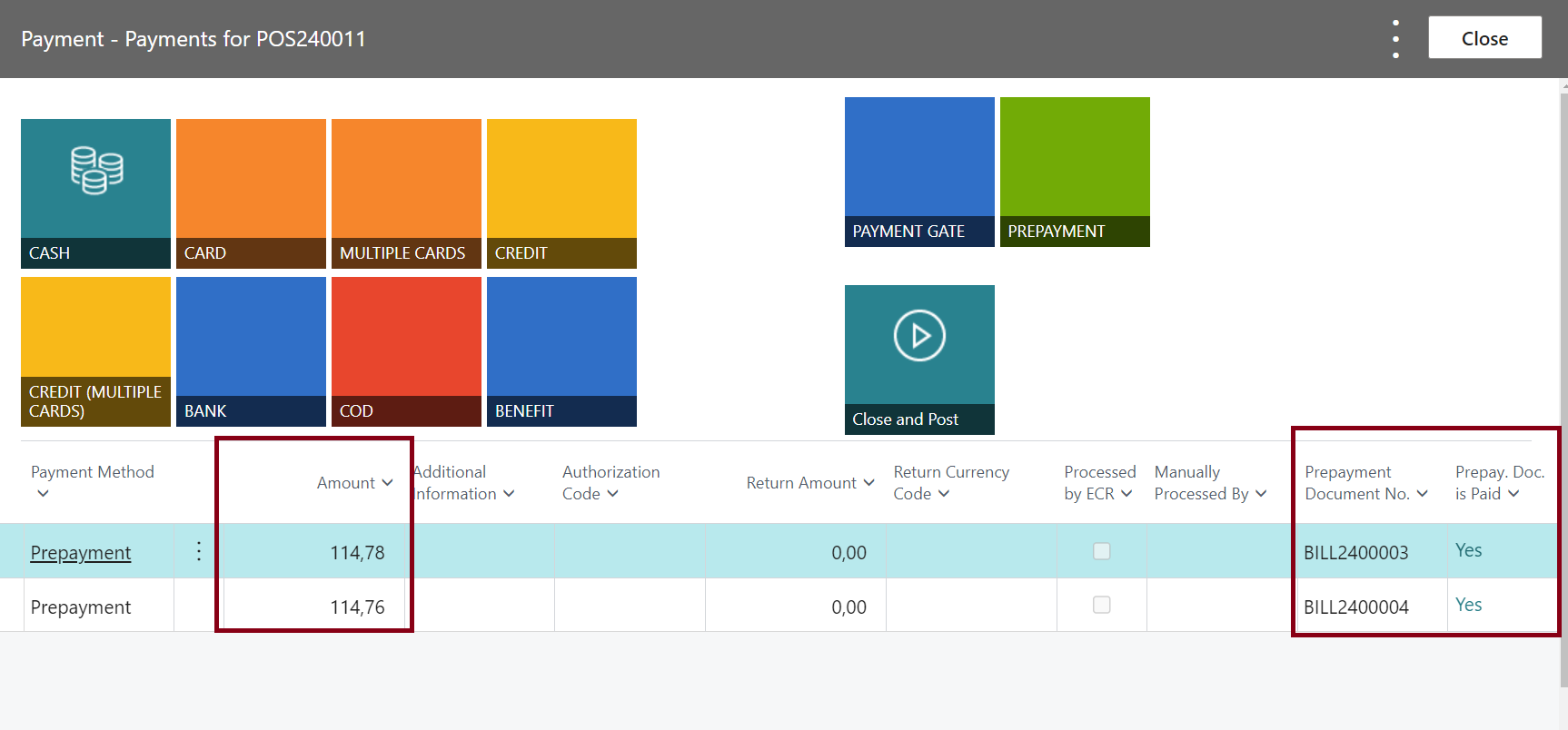 Bill Payment Interface - Prepayment Lines