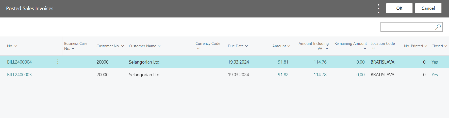 Prepayment Payment Method - Select Prepayment Inovice
