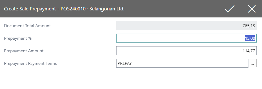 Bill Prepayments - Enter Details