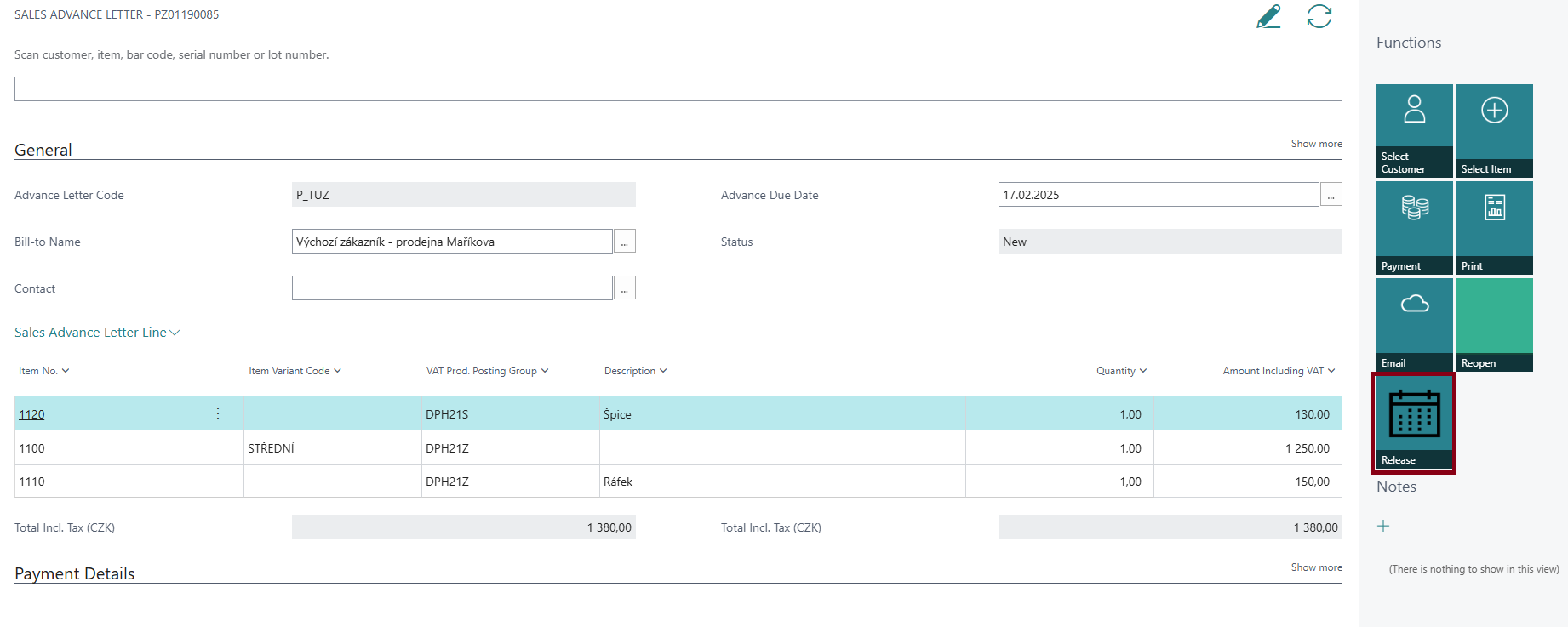 Bill Prepayments - New prepayment