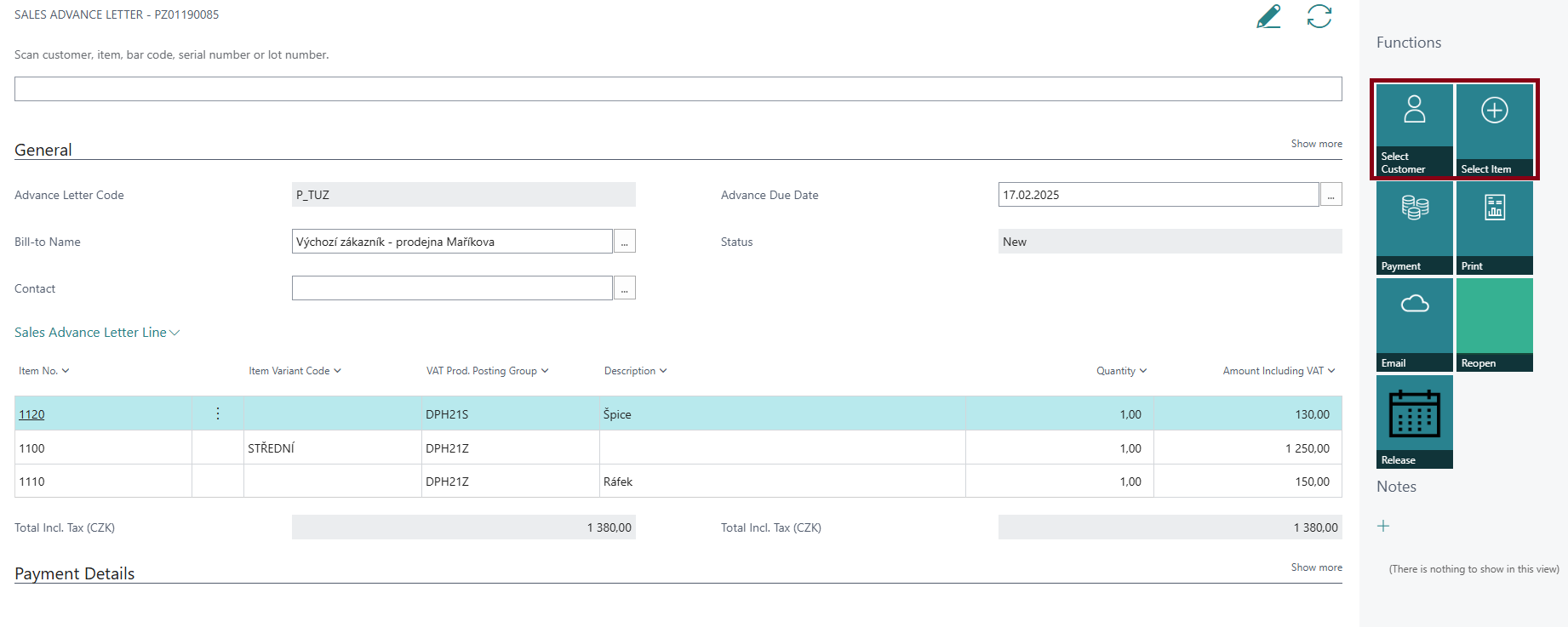 Bill Prepayments - Prepayment Without Bill Customer&Item