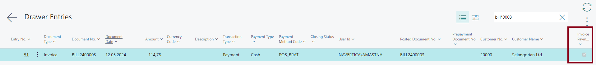 Paying Prepayment - Drawer Entry