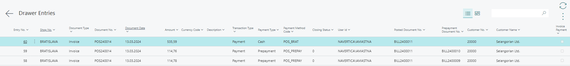 Finishing Bill With Prepaymnet - Drawer Entries