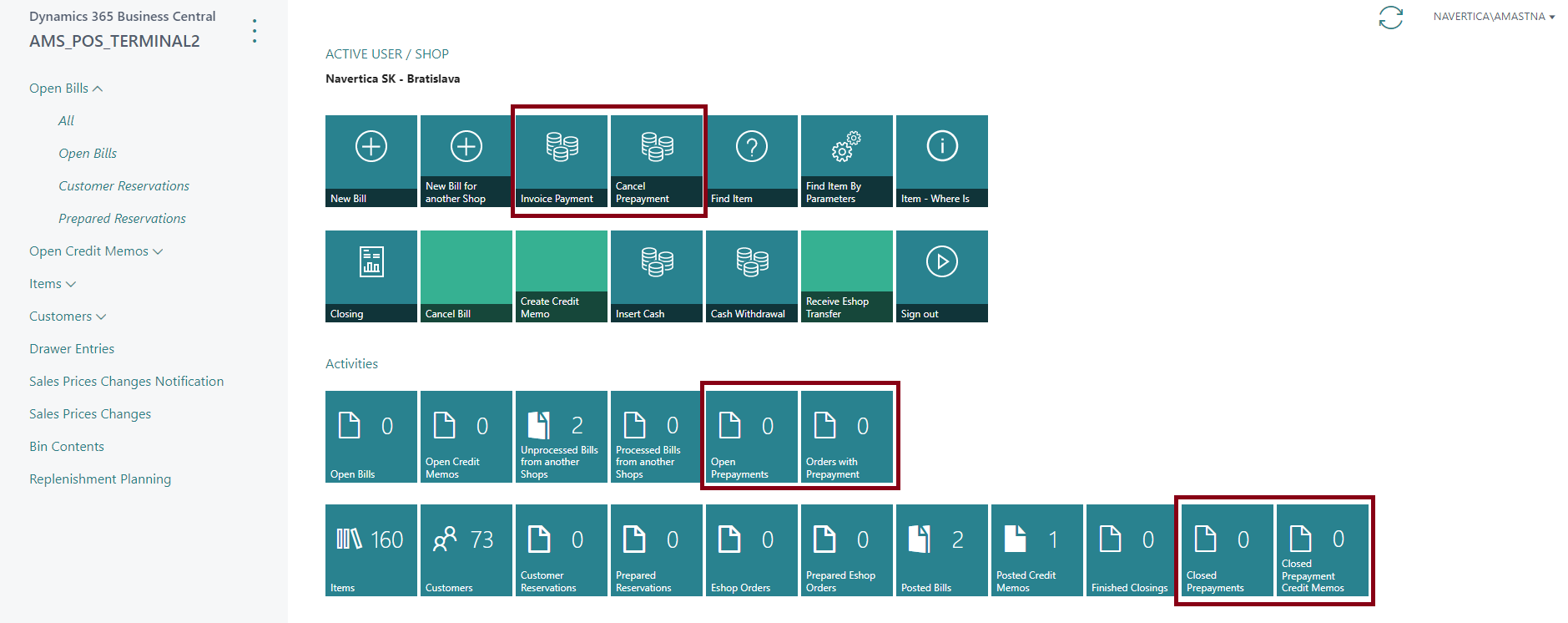 Prepayment Setup - POS Role Center