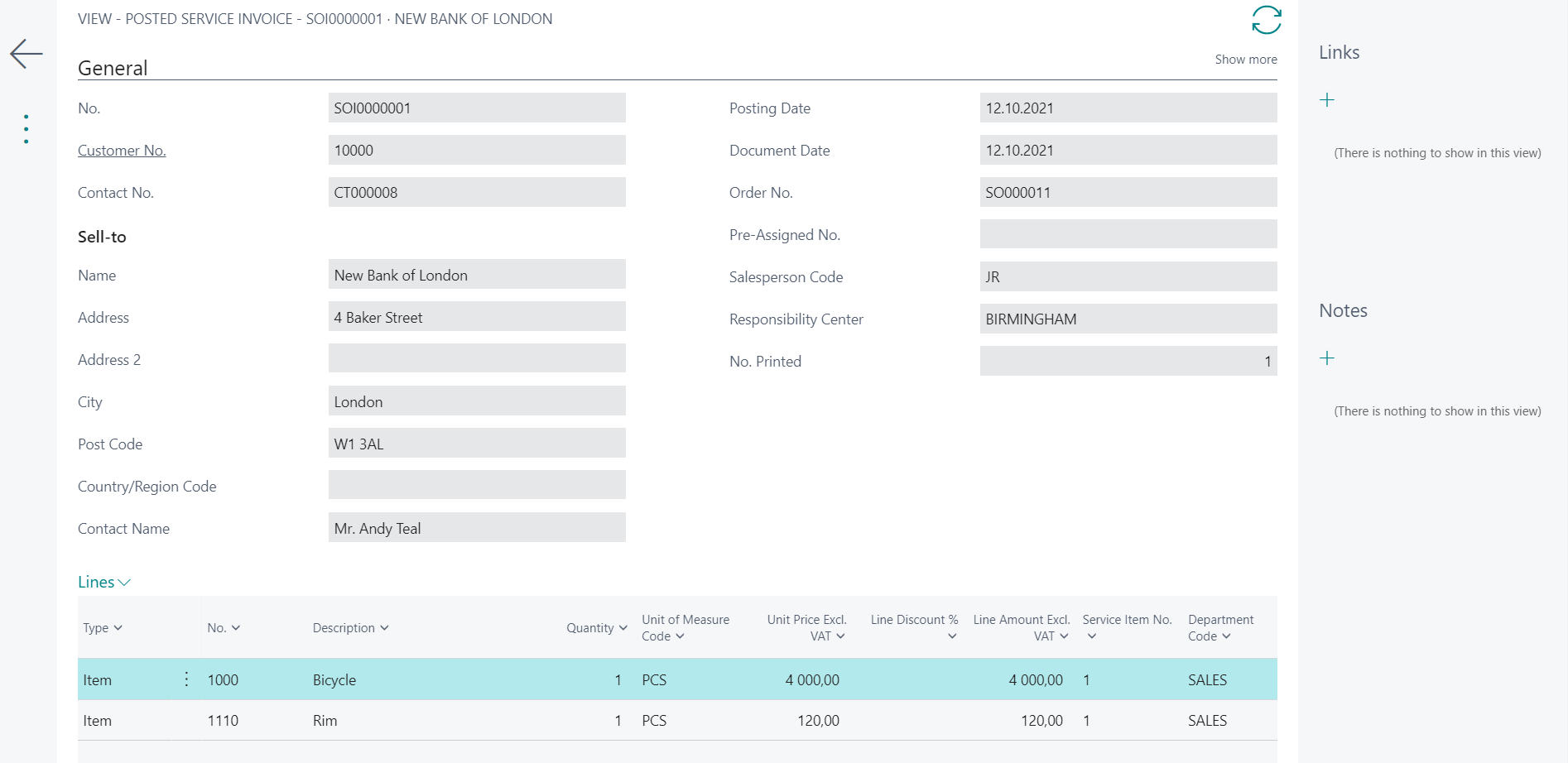 Posted Service Invoice