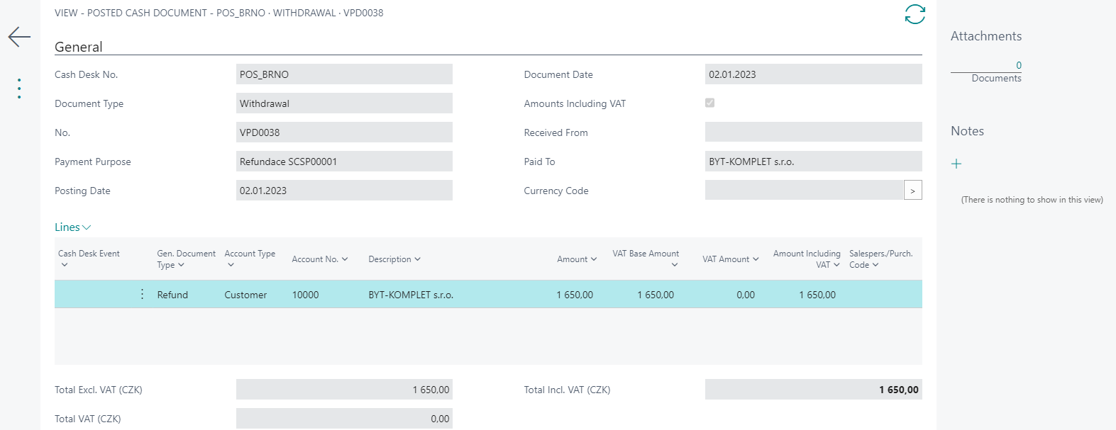 Service credit memo cashdesk document