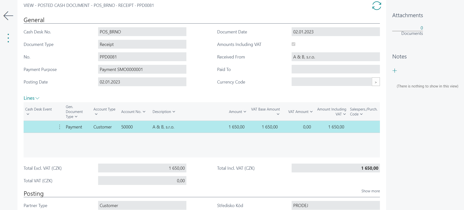 Service order cashdesk document